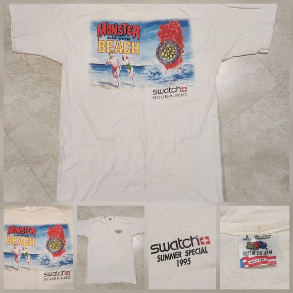 VTG 90s Swatch Scuba 200 1995 Mens L Large Single Stitch Watch Promo T Shirt